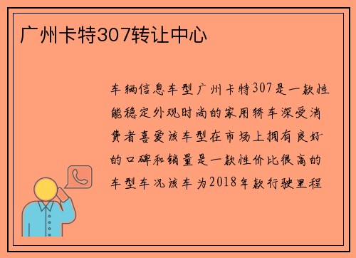 广州卡特307转让中心