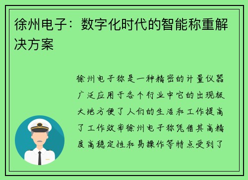 徐州电子：数字化时代的智能称重解决方案